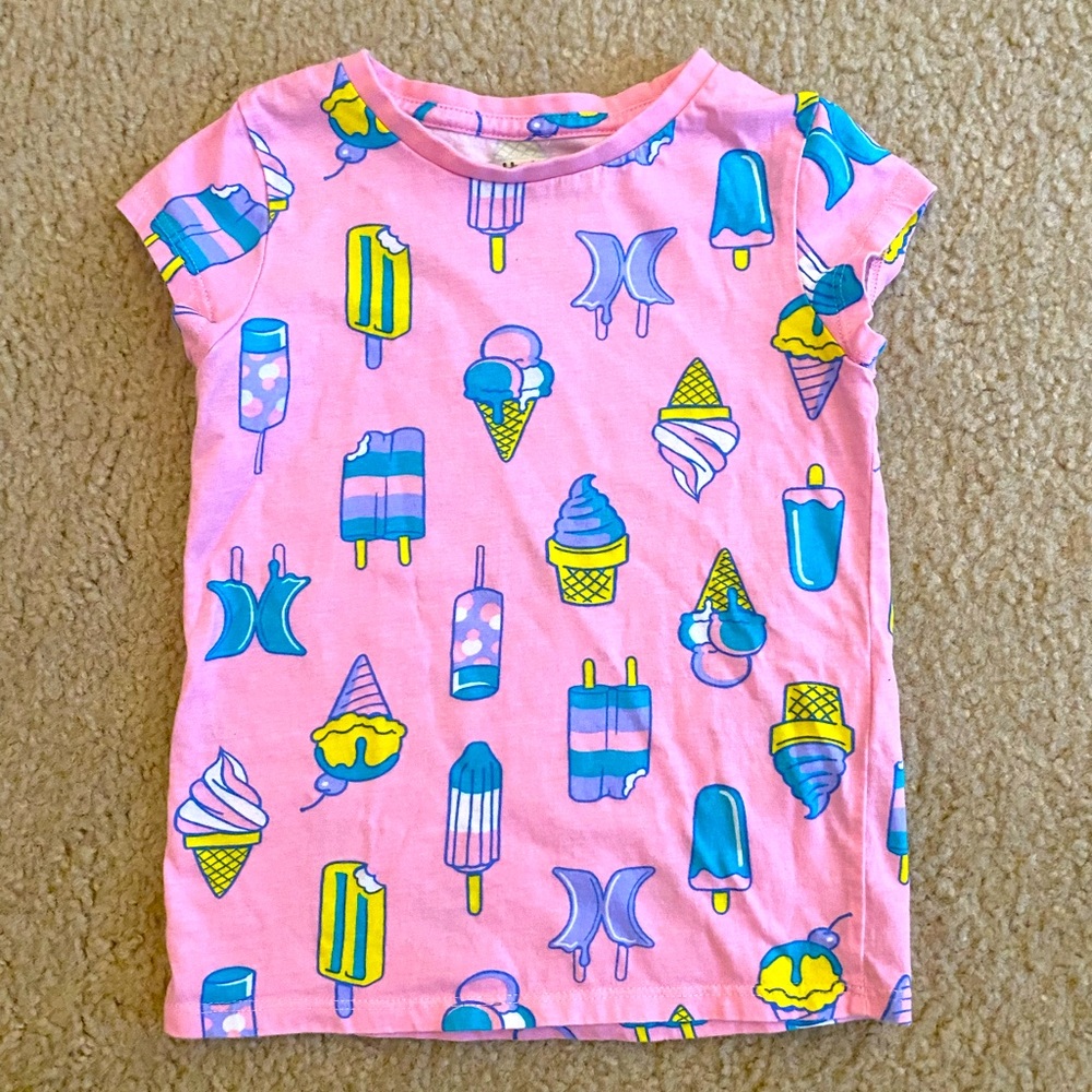 Hurley Toddler Girl’s Pink Ice Cream T Shirt 4 T cotton material.